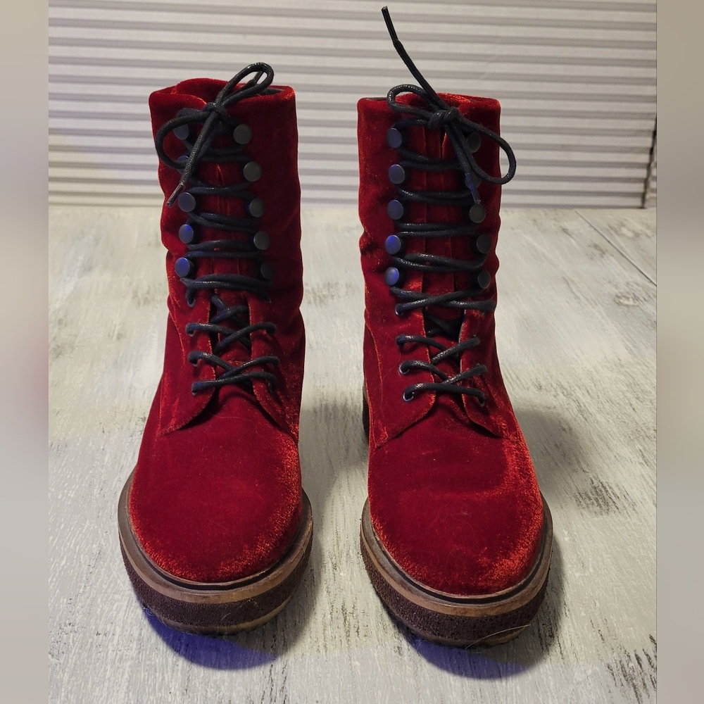 Goldmud Red Velvet Lace-Up Boots *Handmade in Portugal*